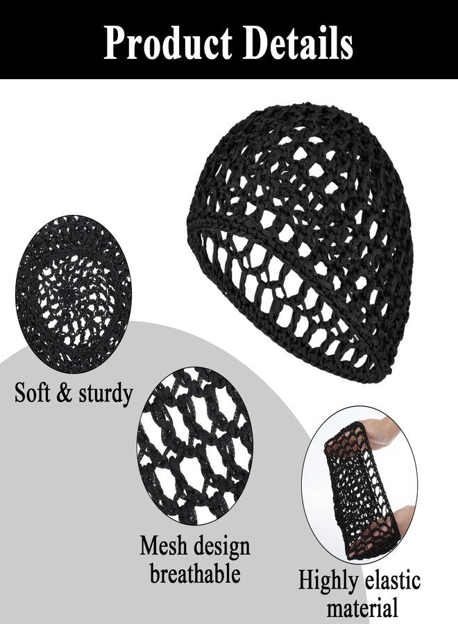 Matwsec 4 Pcs Hair Nets for Sleeping Crochet Mesh Wrap Caps for Silk Press Protection Adjustable Net Mesh Braided Weaving Reusable Bonnets Hair Wrap for Women Curly, Straight Hair & Wig Protection, Black - Image 3